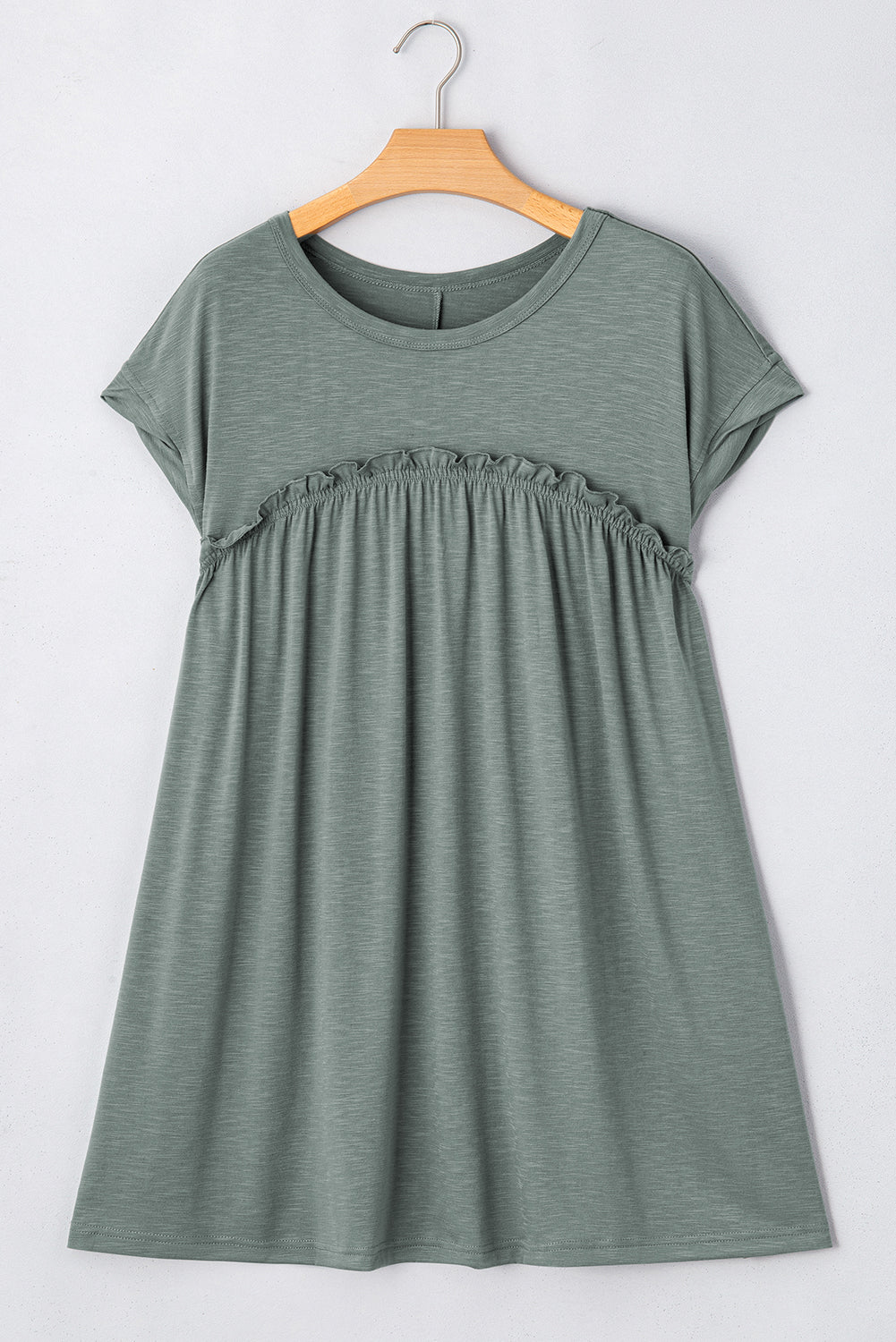 Gathered Seam Solid Casual T-Shirt Dress — Feminine Flowy Everyday Style - T Shirt Dresses