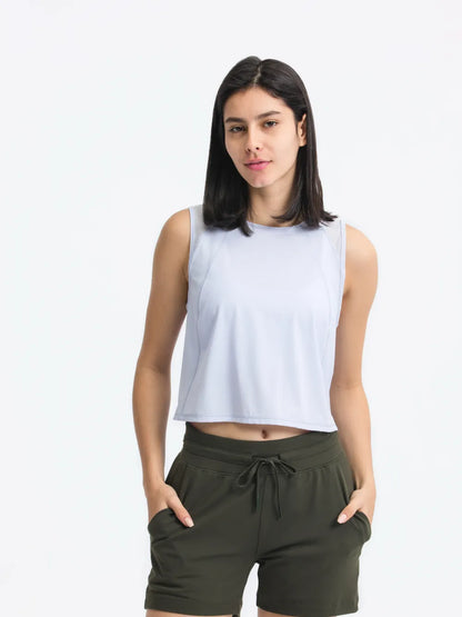 Open Back Slit Round Neck Activewear Tank Top
