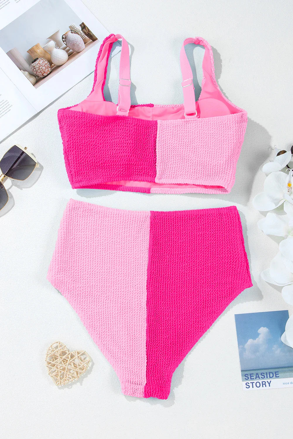 Colorblock Corded Square Neck High Waist Bikini Set — Modern Beach Statement Style - Swimwear/Bikinis
