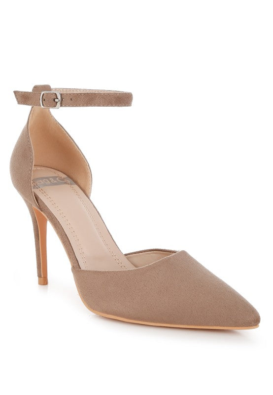 Taupe Microfiber Ankle Strap Stiletto Heels | Trendy Heels Outfit Idea for Women by Ro + Ivy | Elevated Basics, Modern Comfort & Style