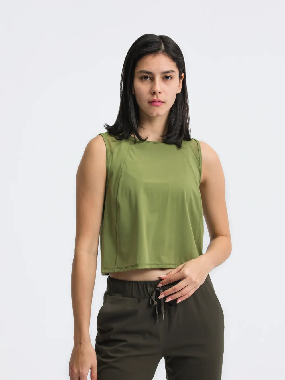 Open Back Slit Round Neck Activewear Tank Top