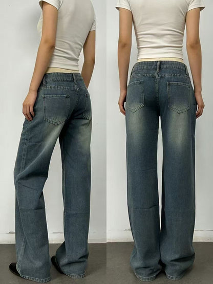 Vintage Wash Wide Leg Jeans - Jeans