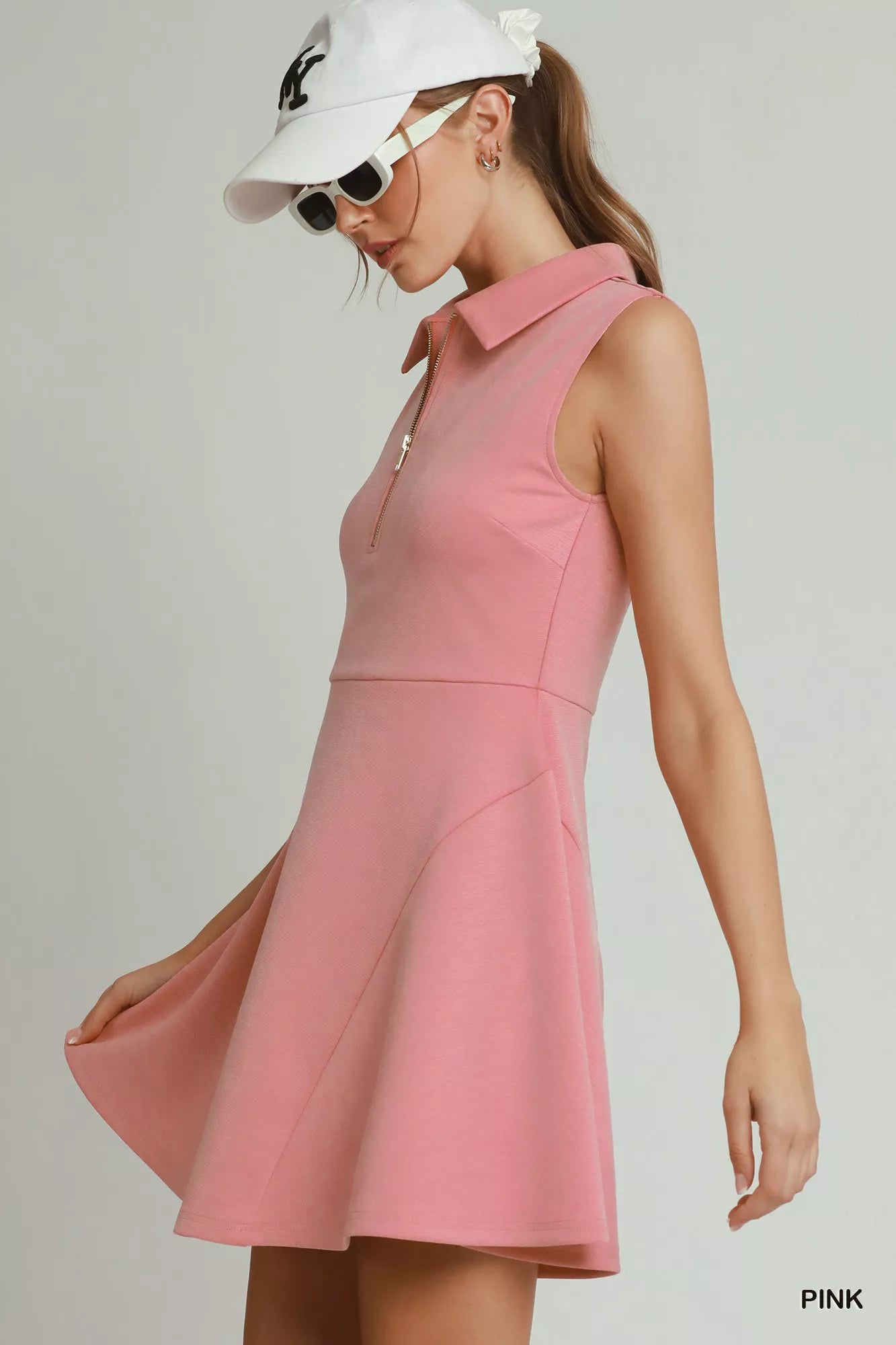 Women's Pink Quarter Zip Collared Tennis Active Dress - Active Dresses