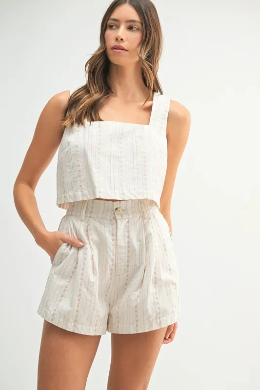 Square Neck Crop Top And Shorts Set – Lt Taupe outfit idea for women | Ro + Ivy