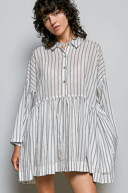 Women's Striped Relaxed Fit Shirt Mini Dress - NAVY STRIPE Mini Dresses