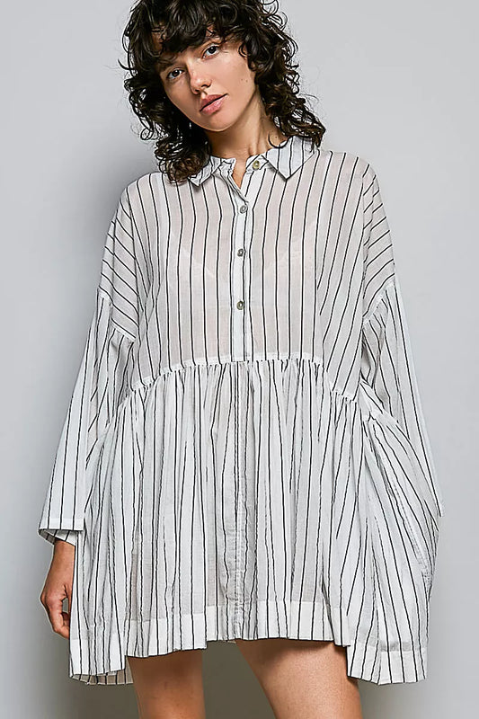 Women's Striped Relaxed Fit Shirt Mini Dress NAVY STRIPE