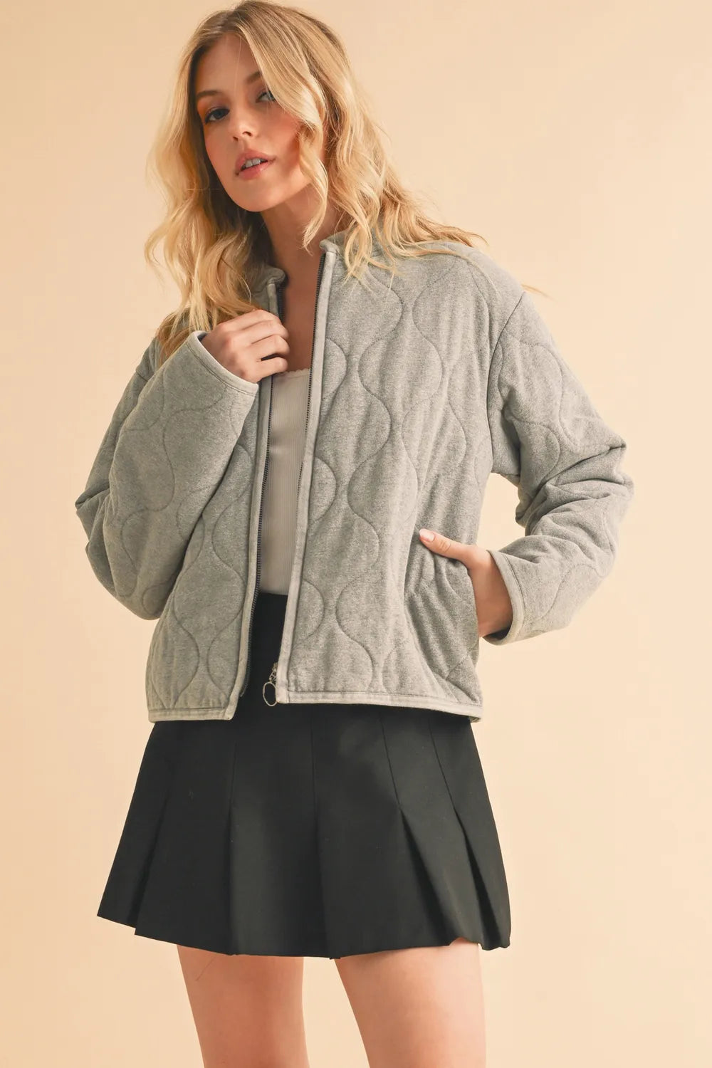 Quilted Zip Up Bomber Jacket | Trendy Jackets Outfit Idea for Women by Ro + Ivy | Elevated Basics, Modern Comfort & Style