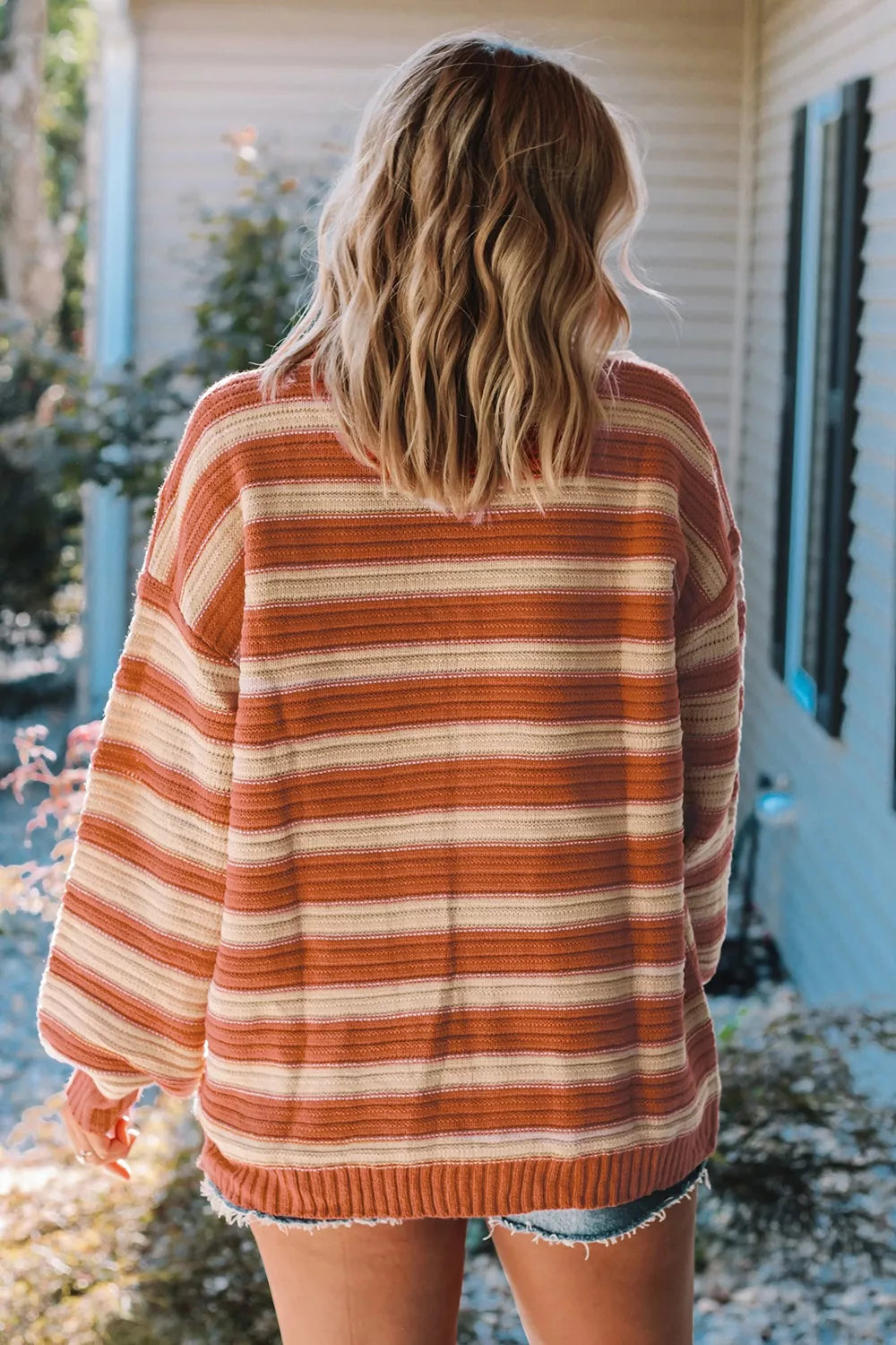 Women's Striped Oversized Dropped Shoulder Sweater - Sweaters
