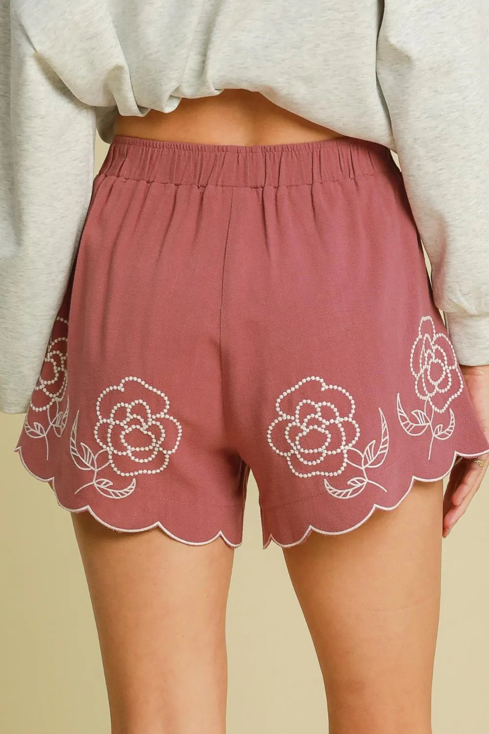 Floral Embroidered Cotton-Linen Blend Shorts - Shorts