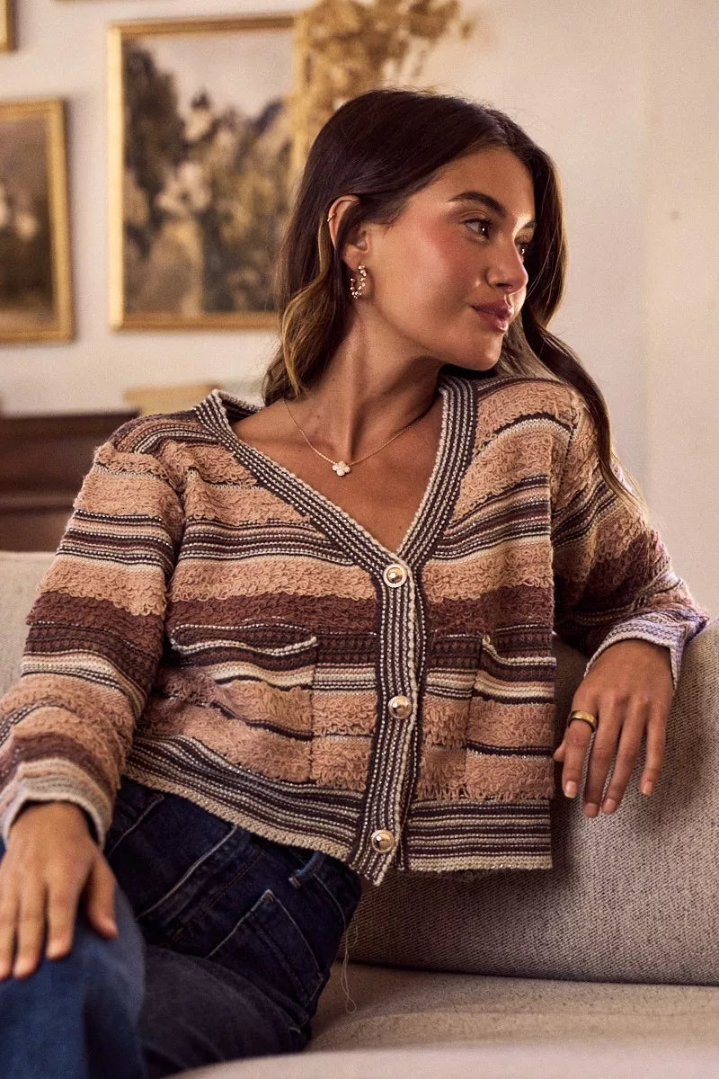 Textured Variegated Multi Color Cardigan - Cardigans