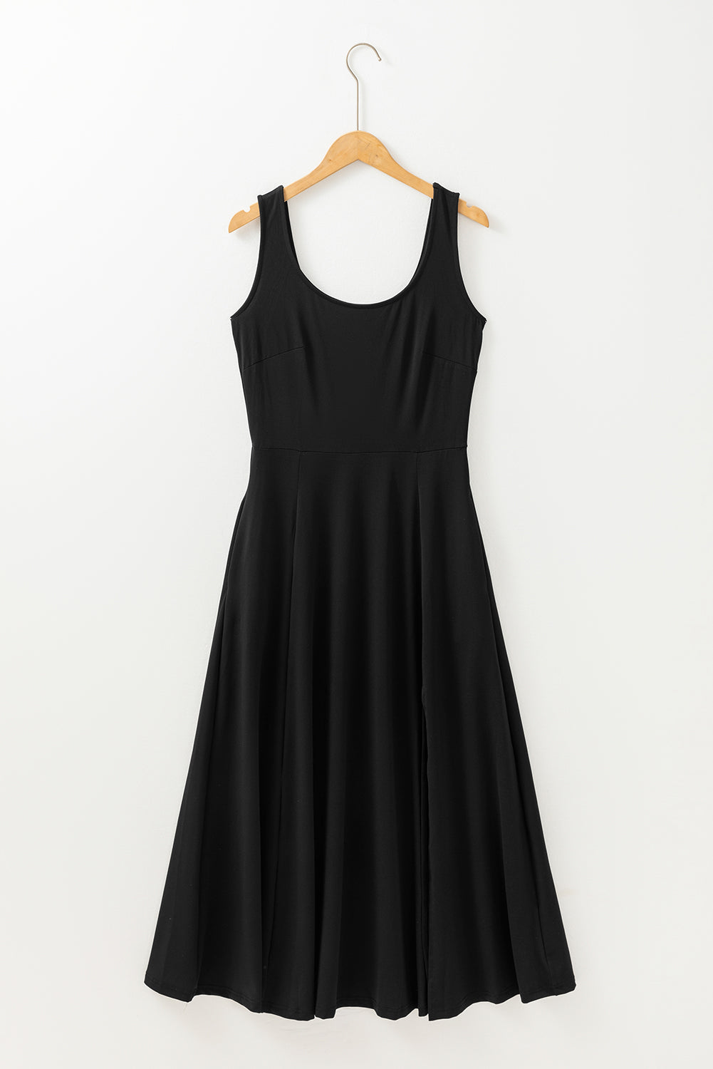 Solid Scoop Neck Sleeveless Flared Side Slit Midi Dress — Versatile Feminine Everyday Style - Dresses/Midi Dresses