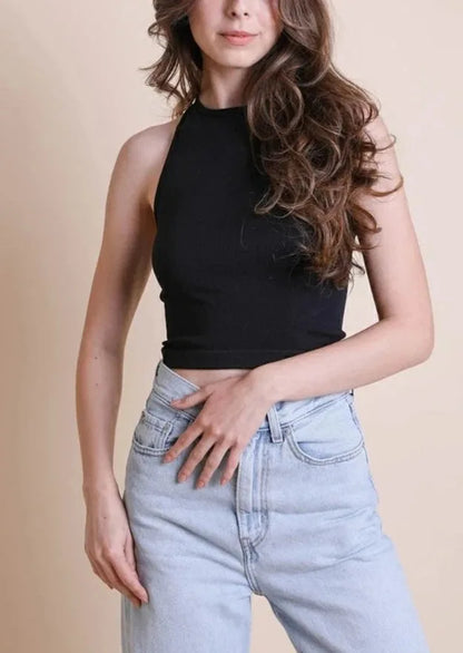 High Neck Racerback Brami Tank Top — Ultra-Chic Comfortable Sleek Layering Everyday Style - Tank Tops