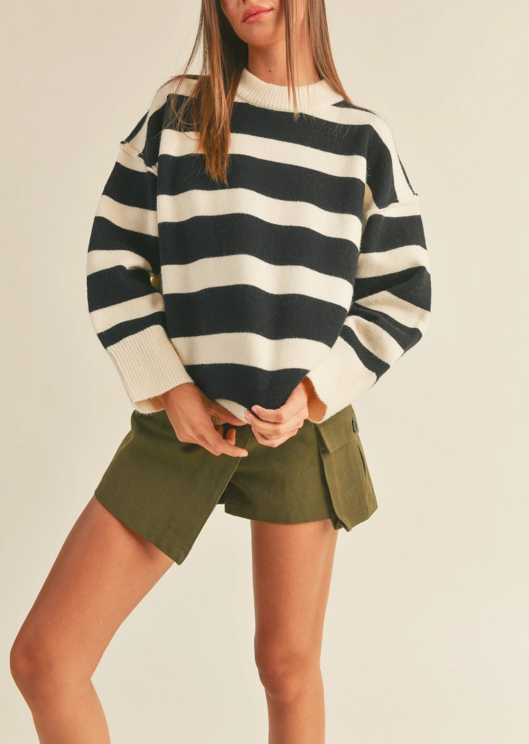 Cozy Stripe Sweater - Black White Sweaters
