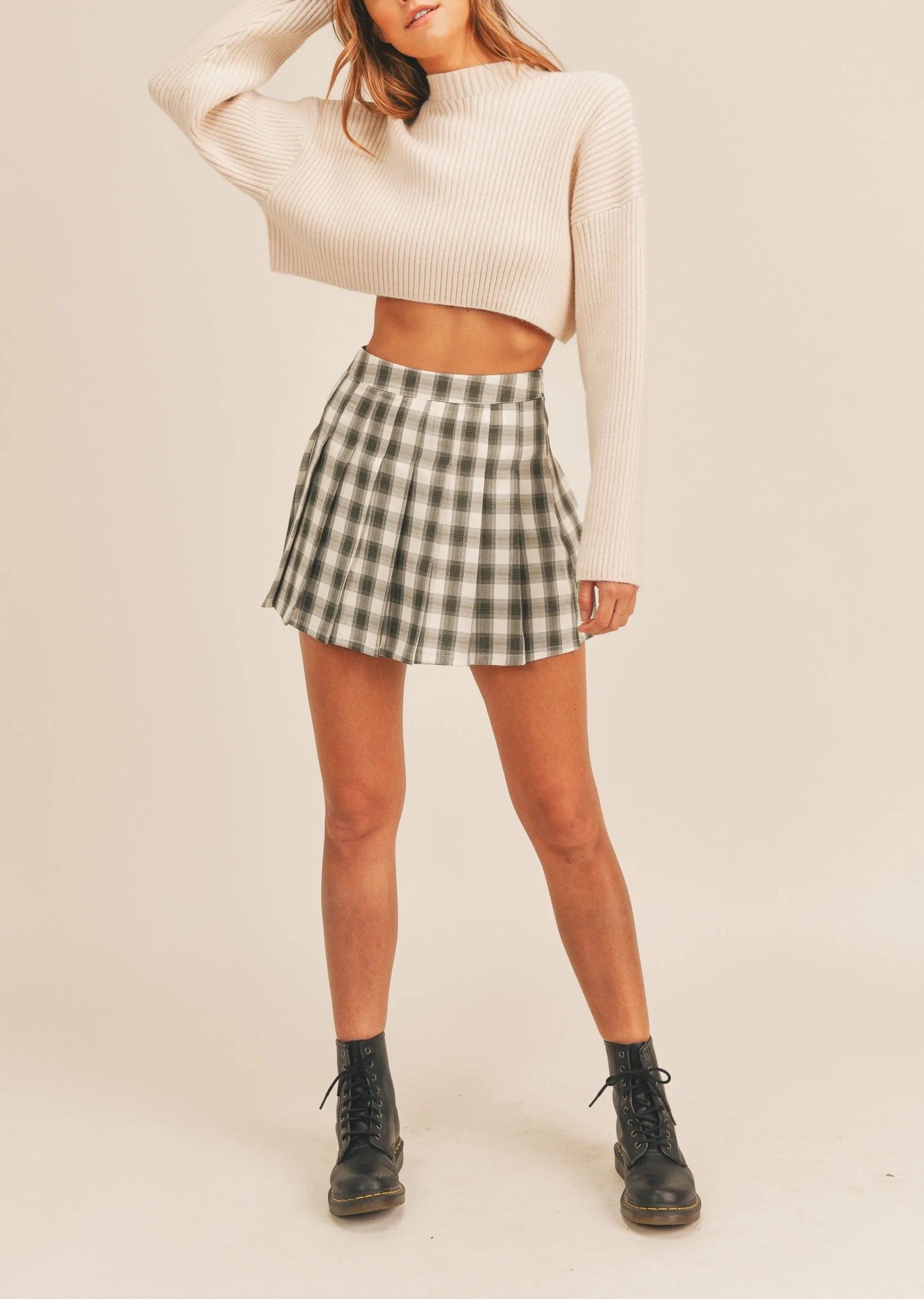 Basic Ribbed Mock Neck Cropped Long Sleeve Sweater — Soft Cozy Minimalist Everyday Style - Cream Sweaters