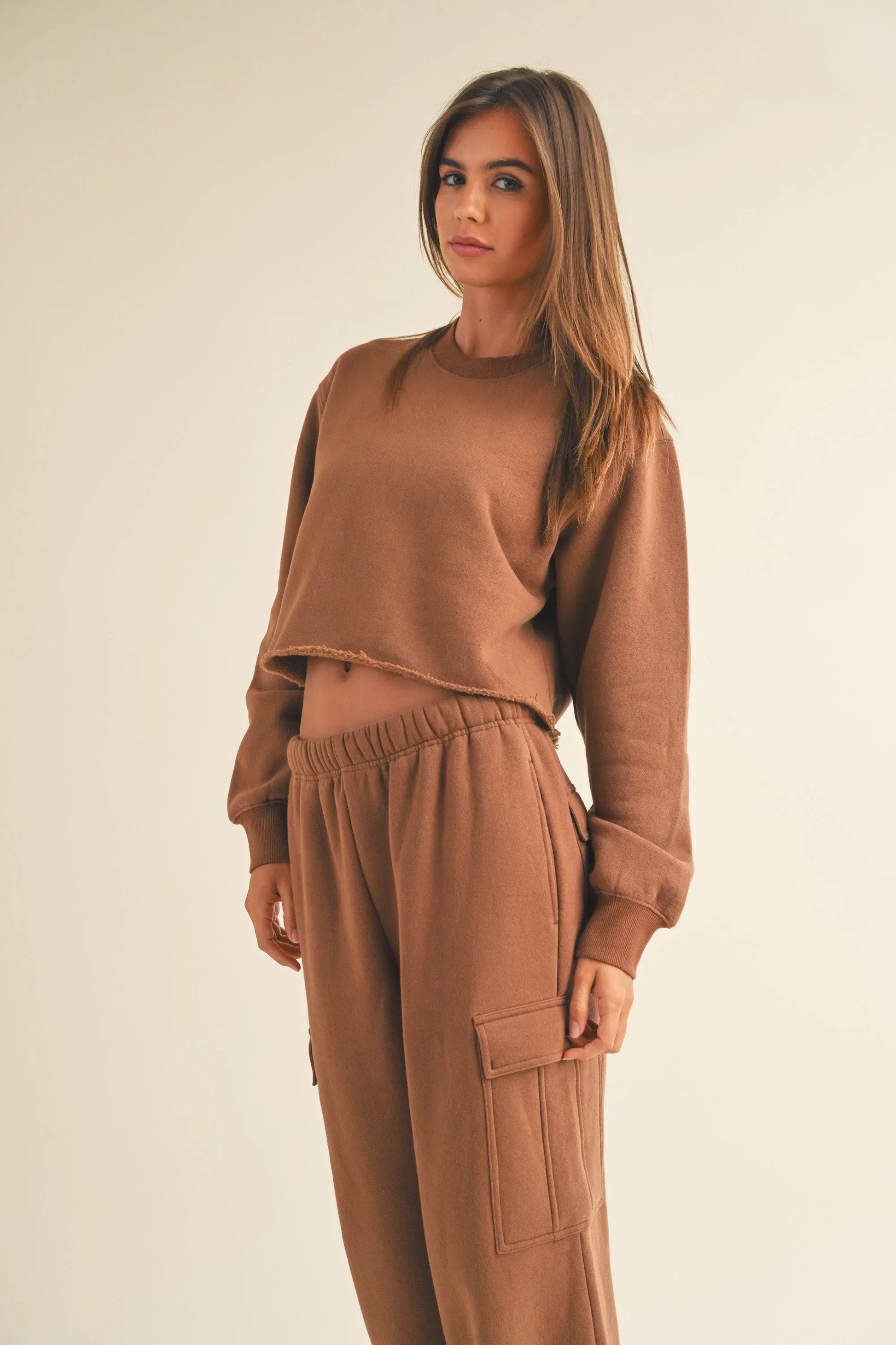 Fleece Raw Edge Crop Sweatshirt - Sweatshirts