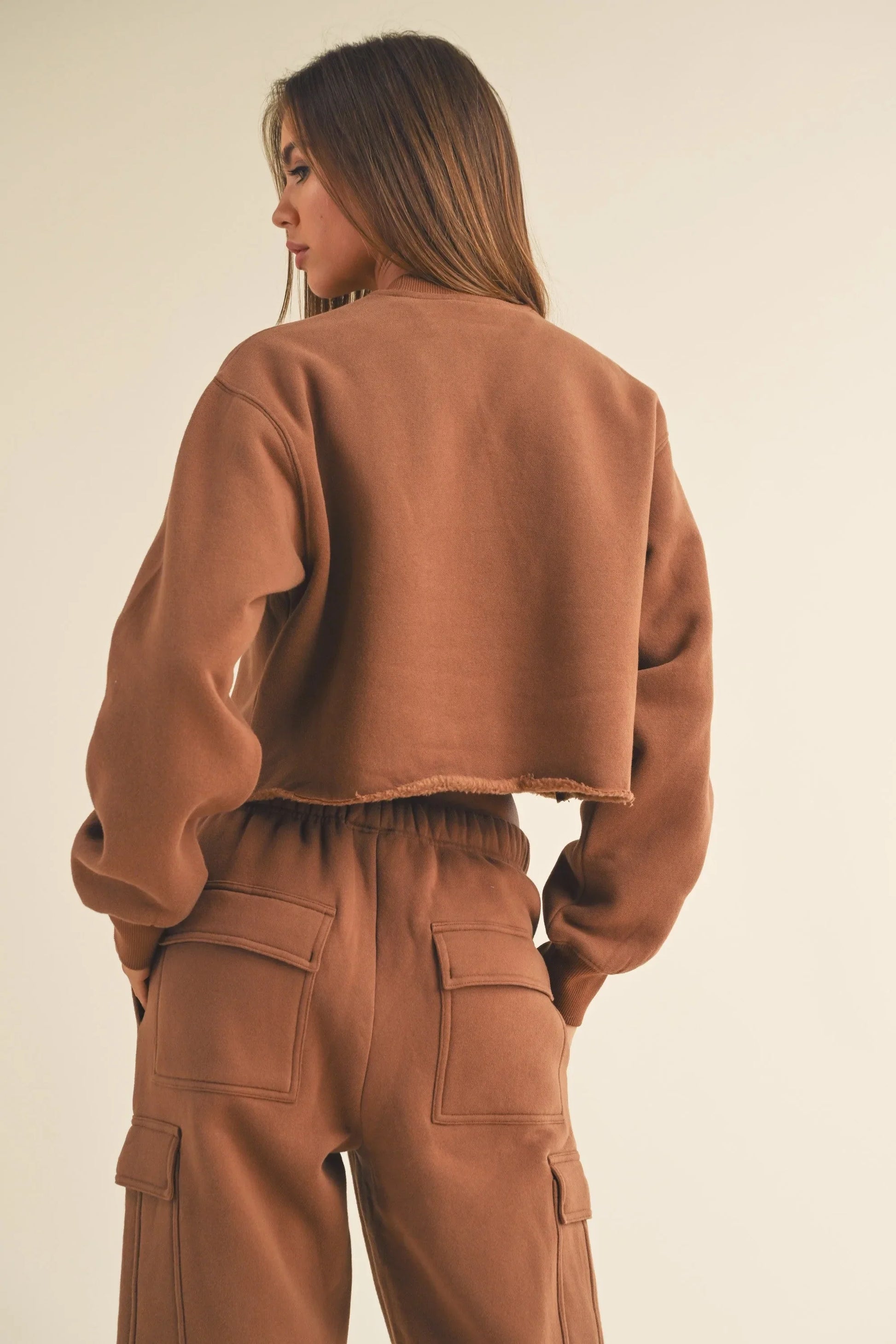 Fleece Raw Edge Crop Sweatshirt - Sweatshirts