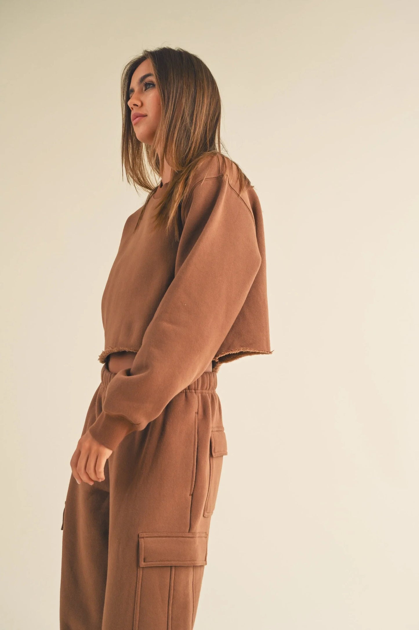 Fleece Raw Edge Crop Sweatshirt - Sweatshirts