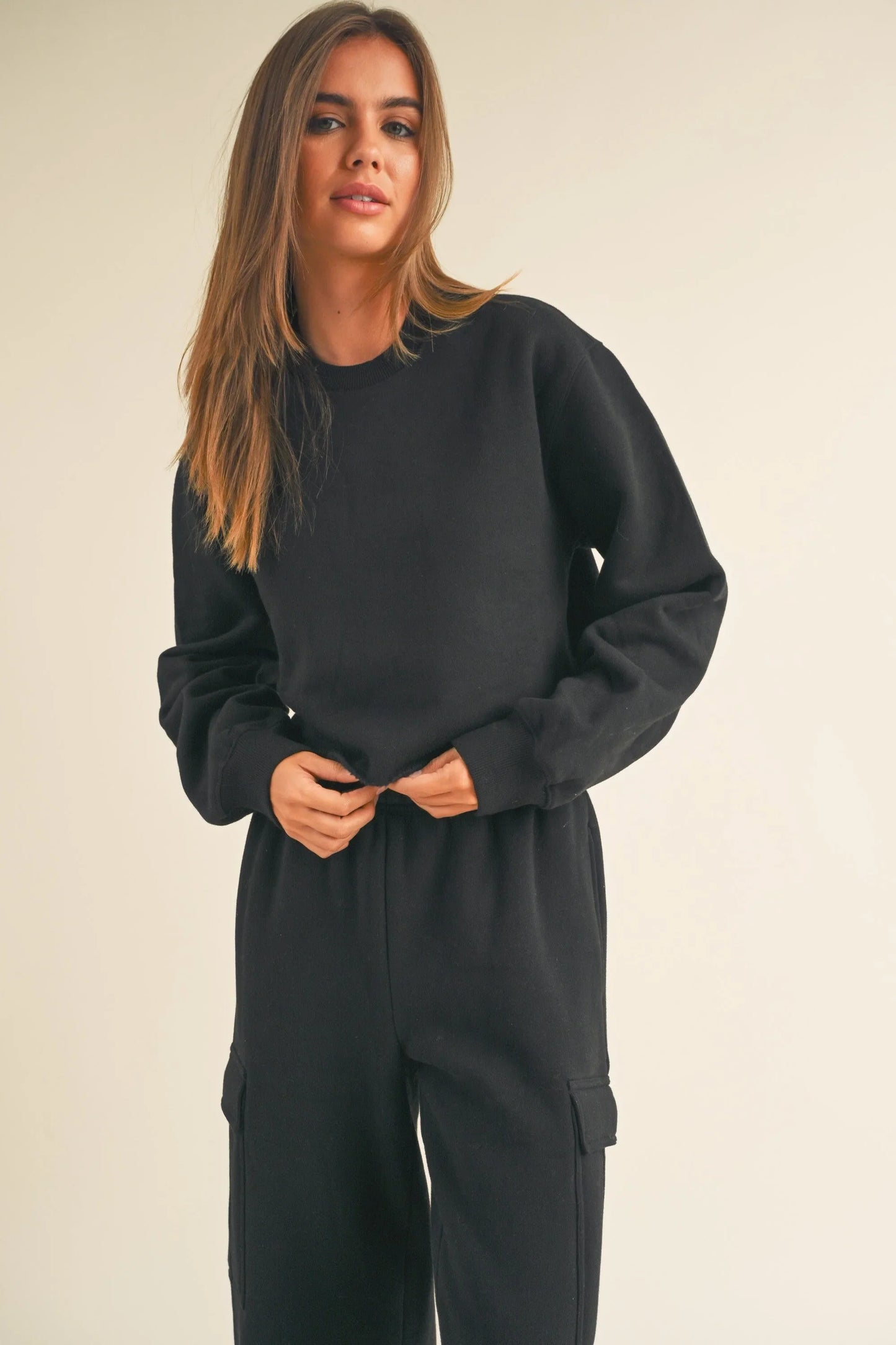 Fleece Raw Edge Crop Sweatshirt - Sweatshirts