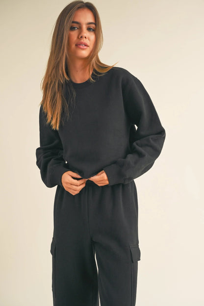 Fleece Raw Edge Crop Sweatshirt - Sweatshirts