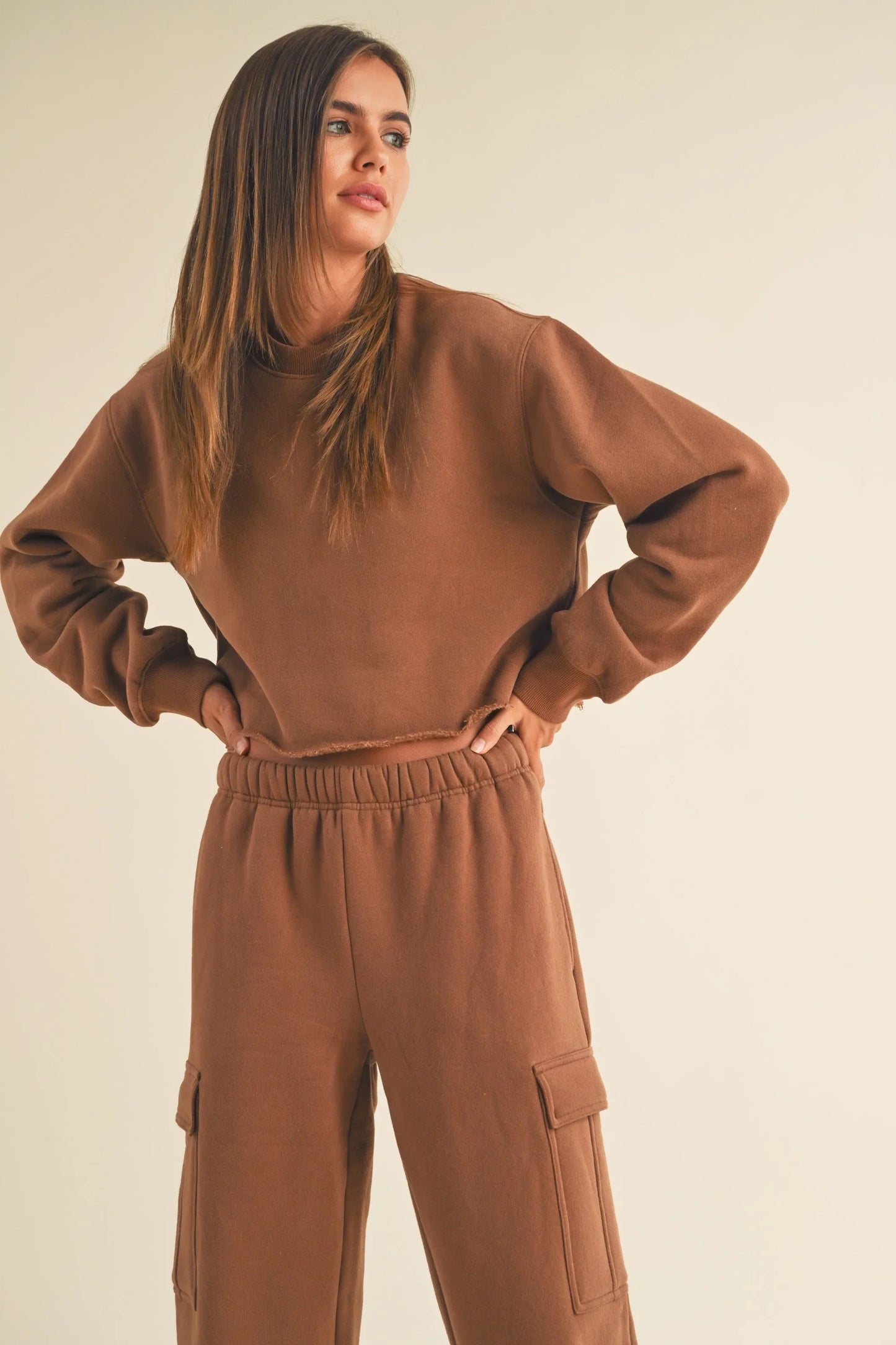 Fleece Raw Edge Crop Sweatshirt - Sweatshirts