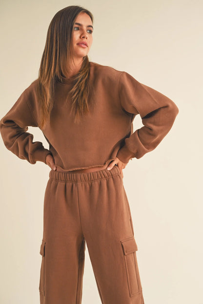Fleece Raw Edge Crop Sweatshirt - Sweatshirts