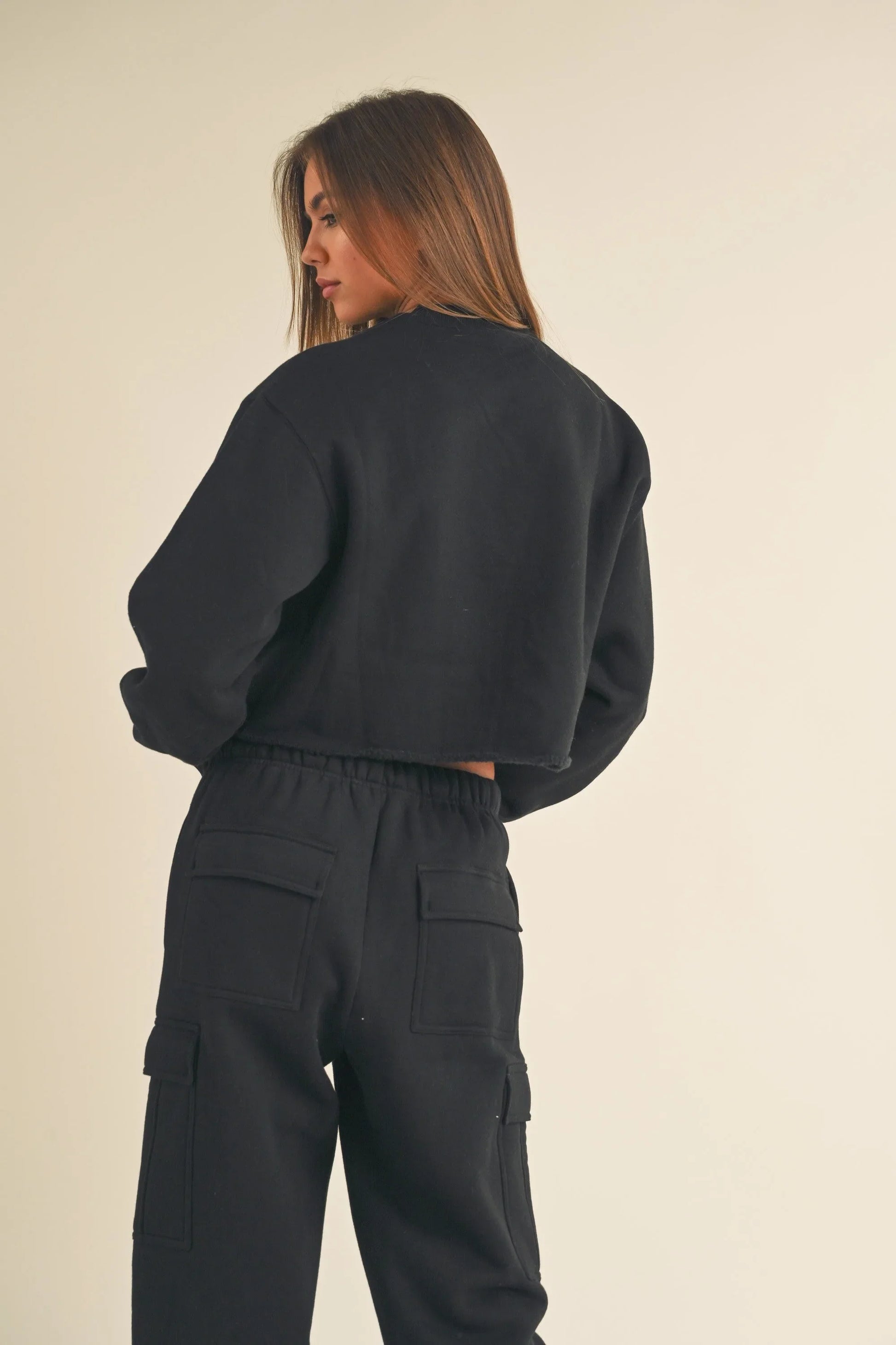 Fleece Raw Edge Crop Sweatshirt - Sweatshirts