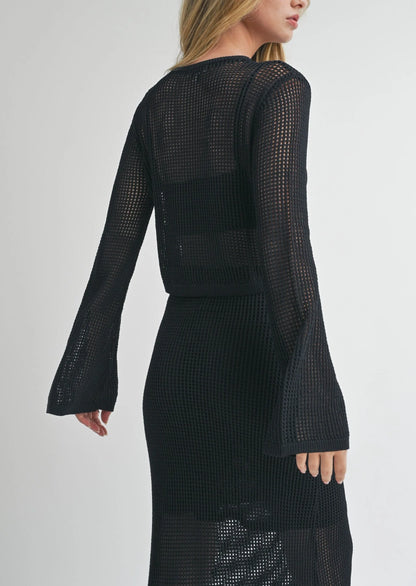 Premium Crochet Knit Long Sleeve Crop Top — Sophisticated Elegant Mature Style - Crop Tops