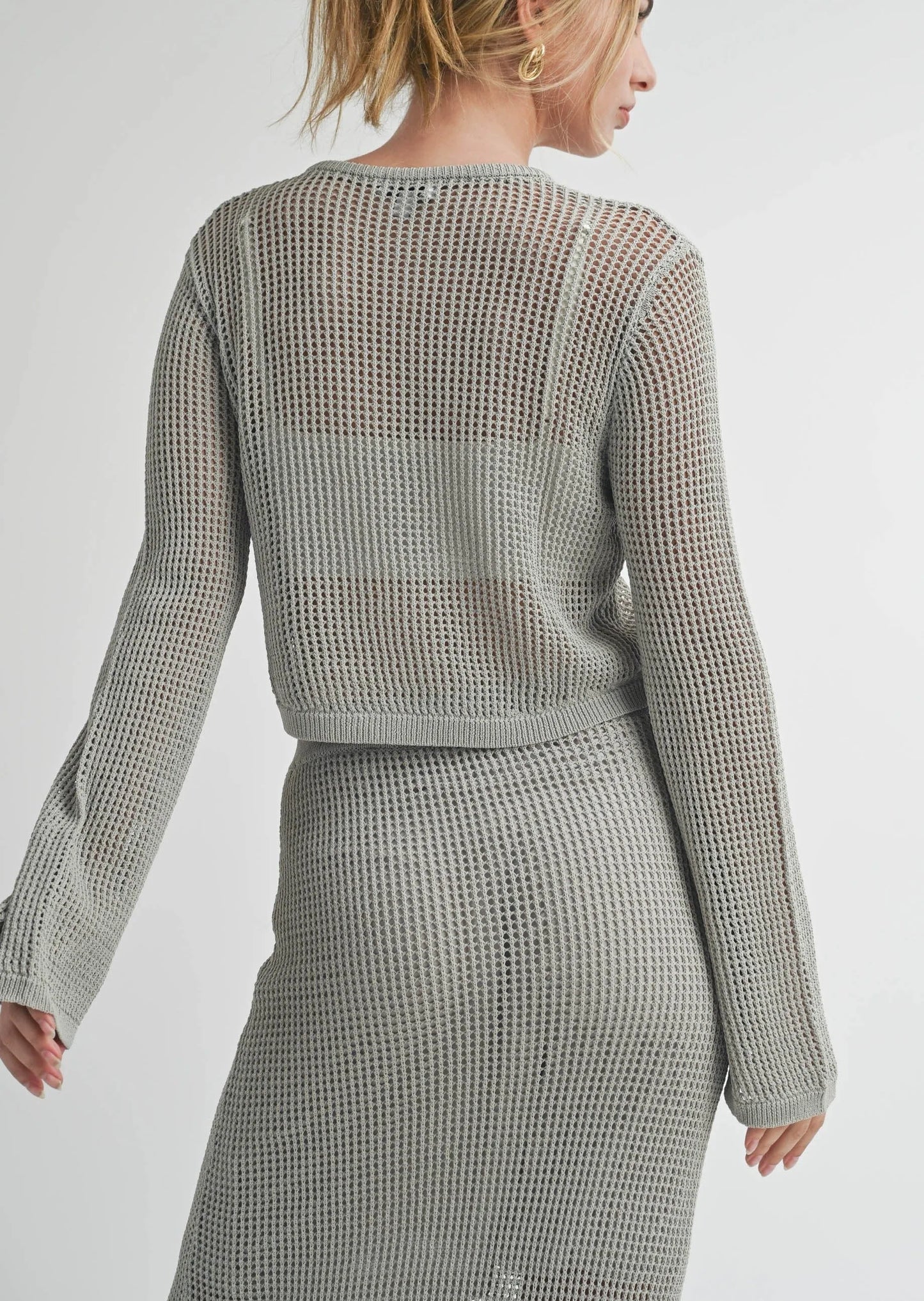 Premium Crochet Knit Long Sleeve Crop Top — Sophisticated Elegant Mature Style - Crop Tops