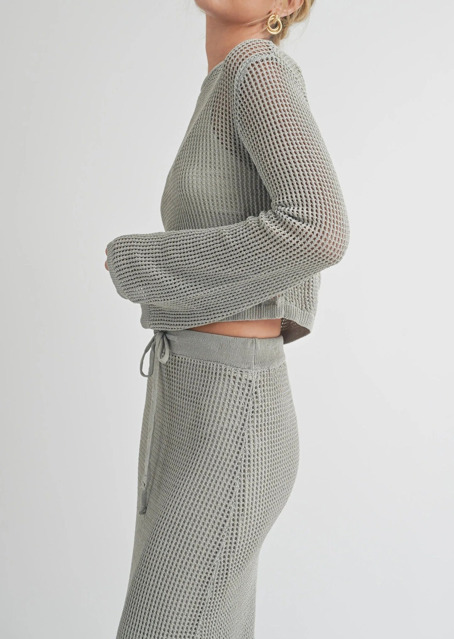 Premium Crochet Knit Long Sleeve Crop Top — Sophisticated Elegant Mature Style - Crop Tops
