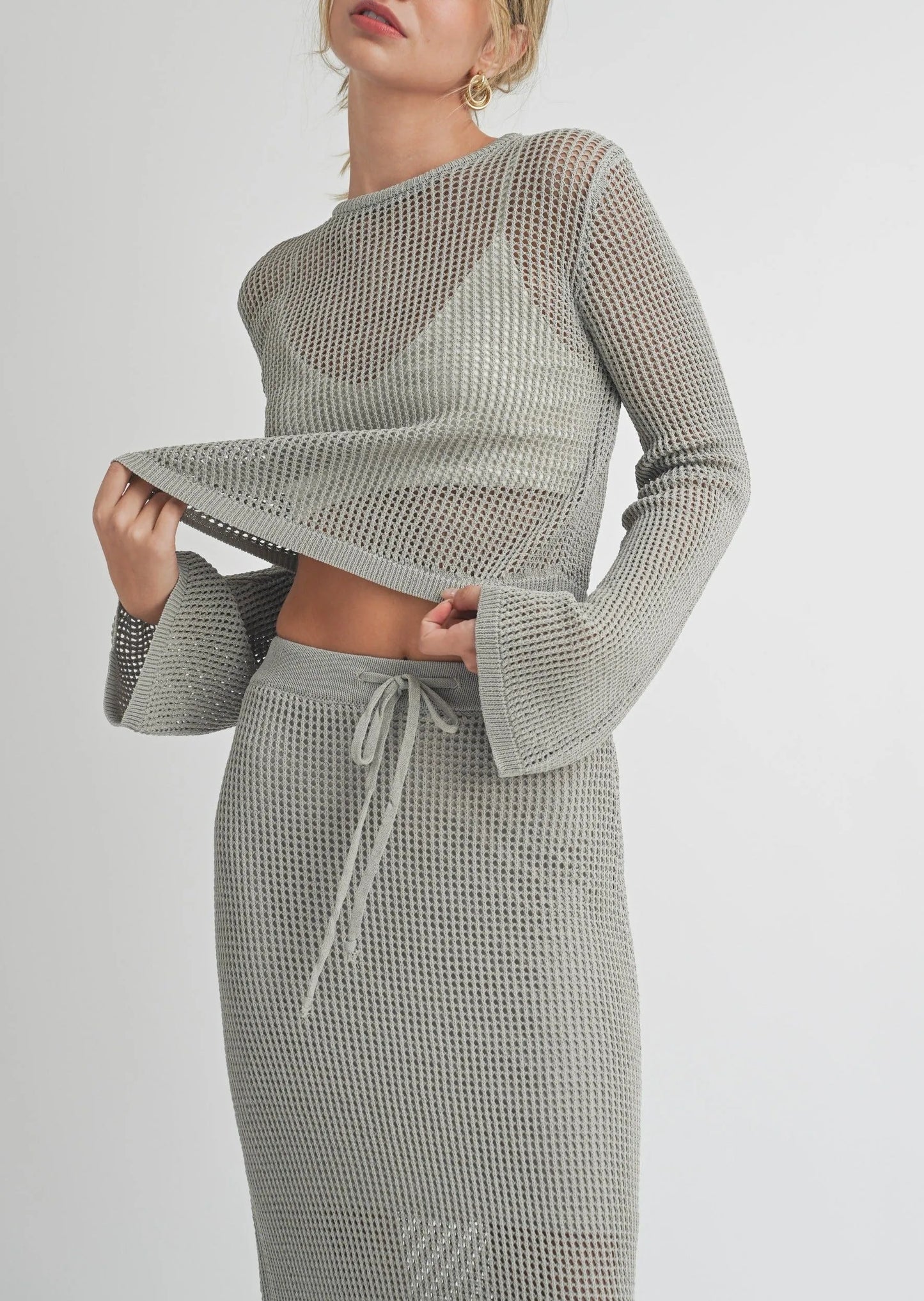 Premium Crochet Knit Long Sleeve Crop Top — Sophisticated Elegant Mature Style - Crop Tops