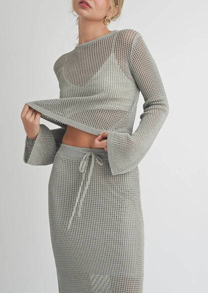 Premium Crochet Knit Long Sleeve Crop Top — Sophisticated Elegant Mature Style - Crop Tops