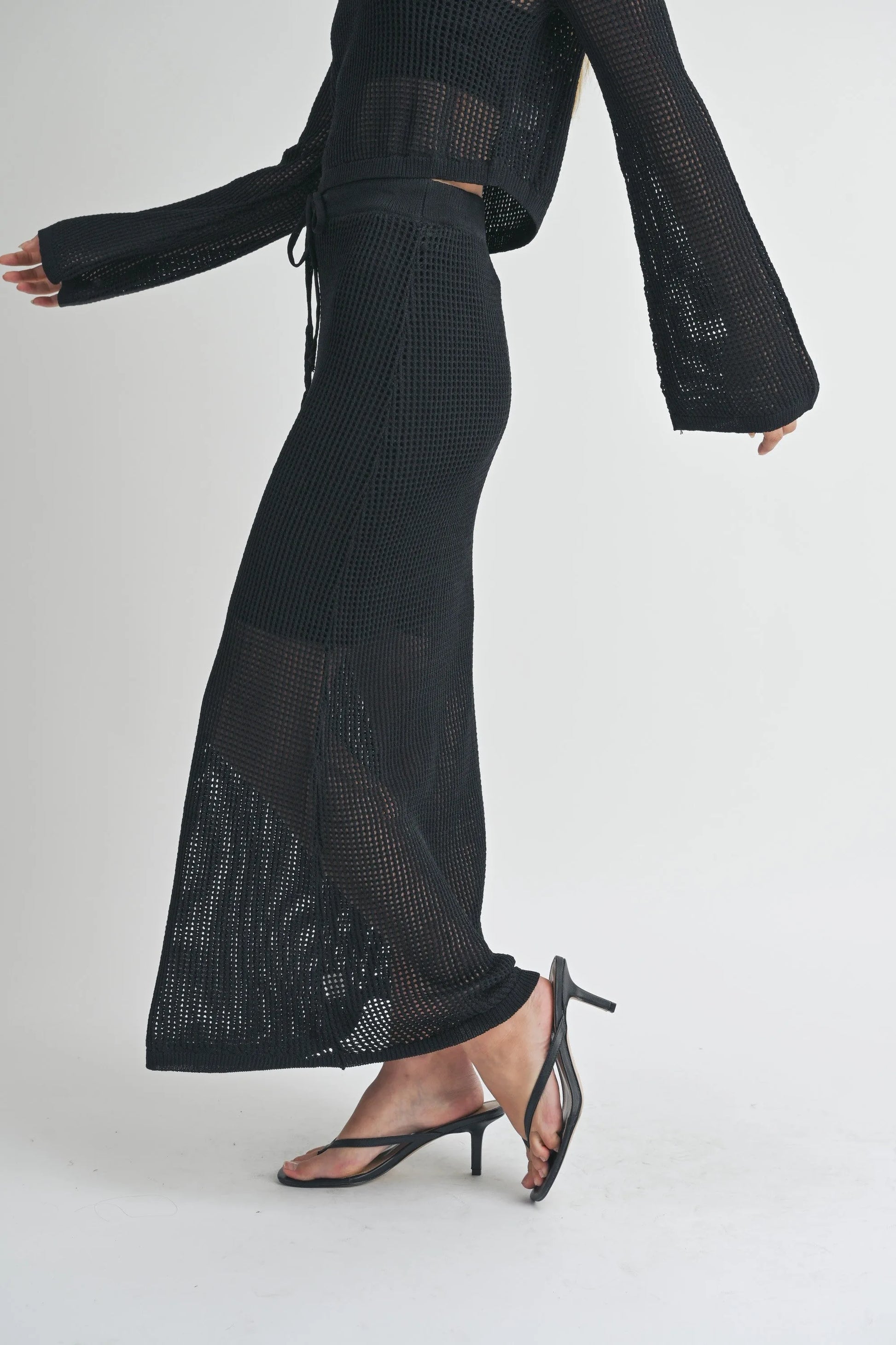 Crochet Knit Lined Maxi Skirt — Delicate Open Weave Cute Sexy Everyday Style - Skirts