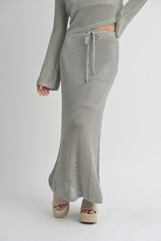 Crochet Knit Lined Maxi Skirt — Delicate Open Weave Cute Sexy Everyday Style - Sage Skirts
