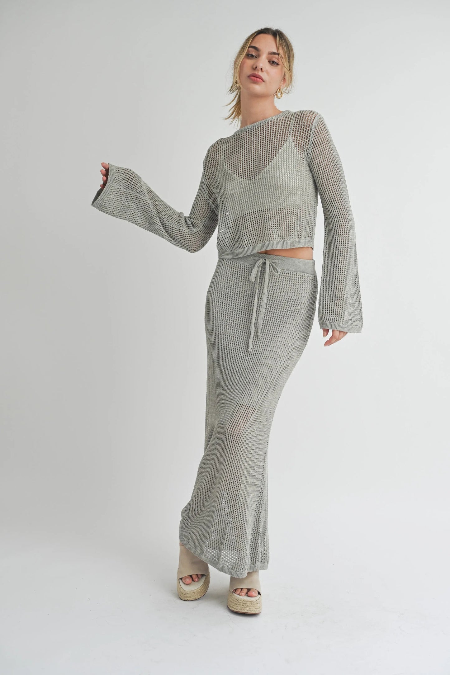 Crochet Knit Lined Maxi Skirt — Delicate Open Weave Cute Sexy Everyday Style - Skirts