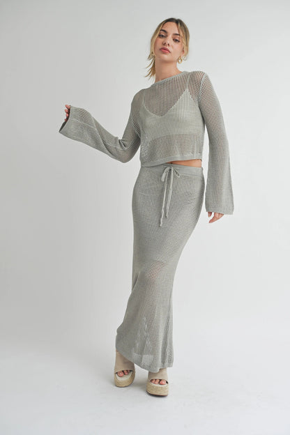 Crochet Knit Lined Maxi Skirt — Delicate Open Weave Cute Sexy Everyday Style - Skirts