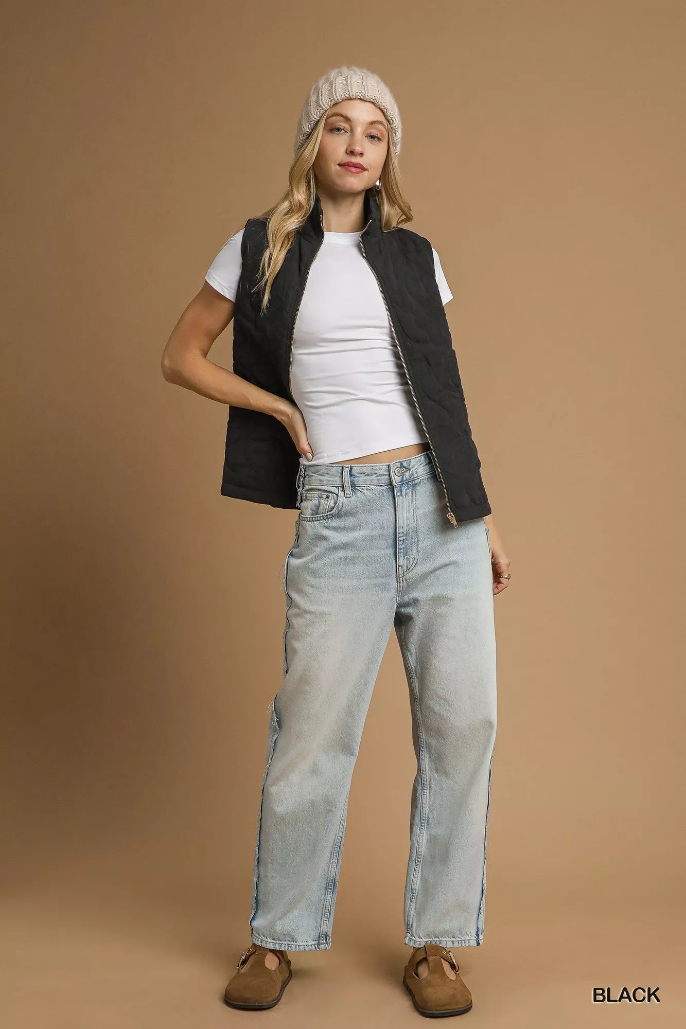 Quilted Floral Zip Up Embroidered Sleeveless Vest With Pockets | Trendy Vests Outfit Idea for Women by Ro + Ivy | Elevated Basics, Modern Comfort & Style