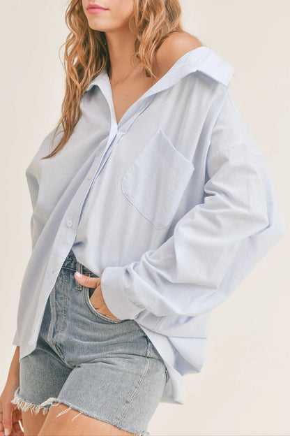 Oversized Stripe Button Down Shirt - Shirts & Tops