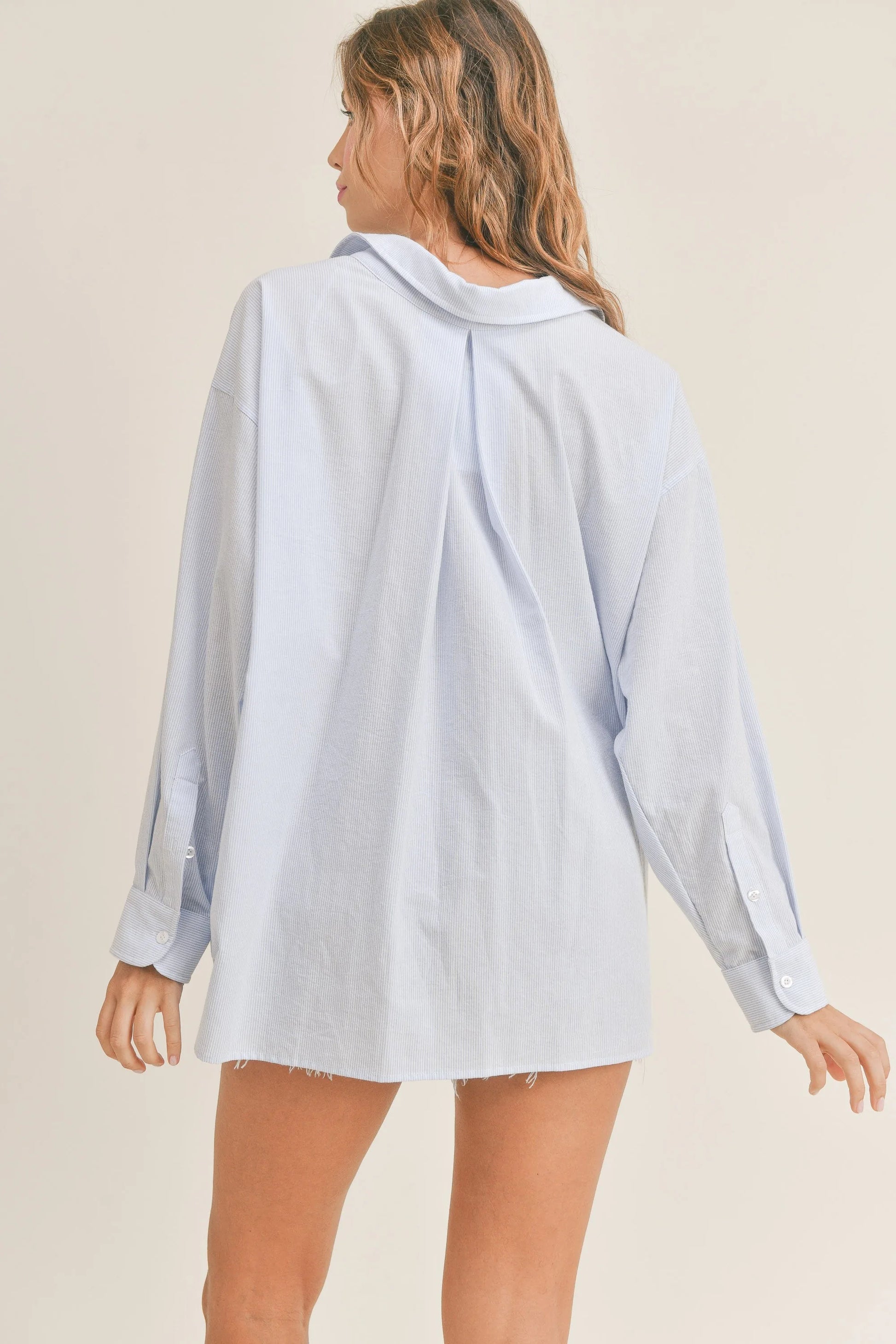 Oversized Stripe Button Down Shirt - Shirts & Tops