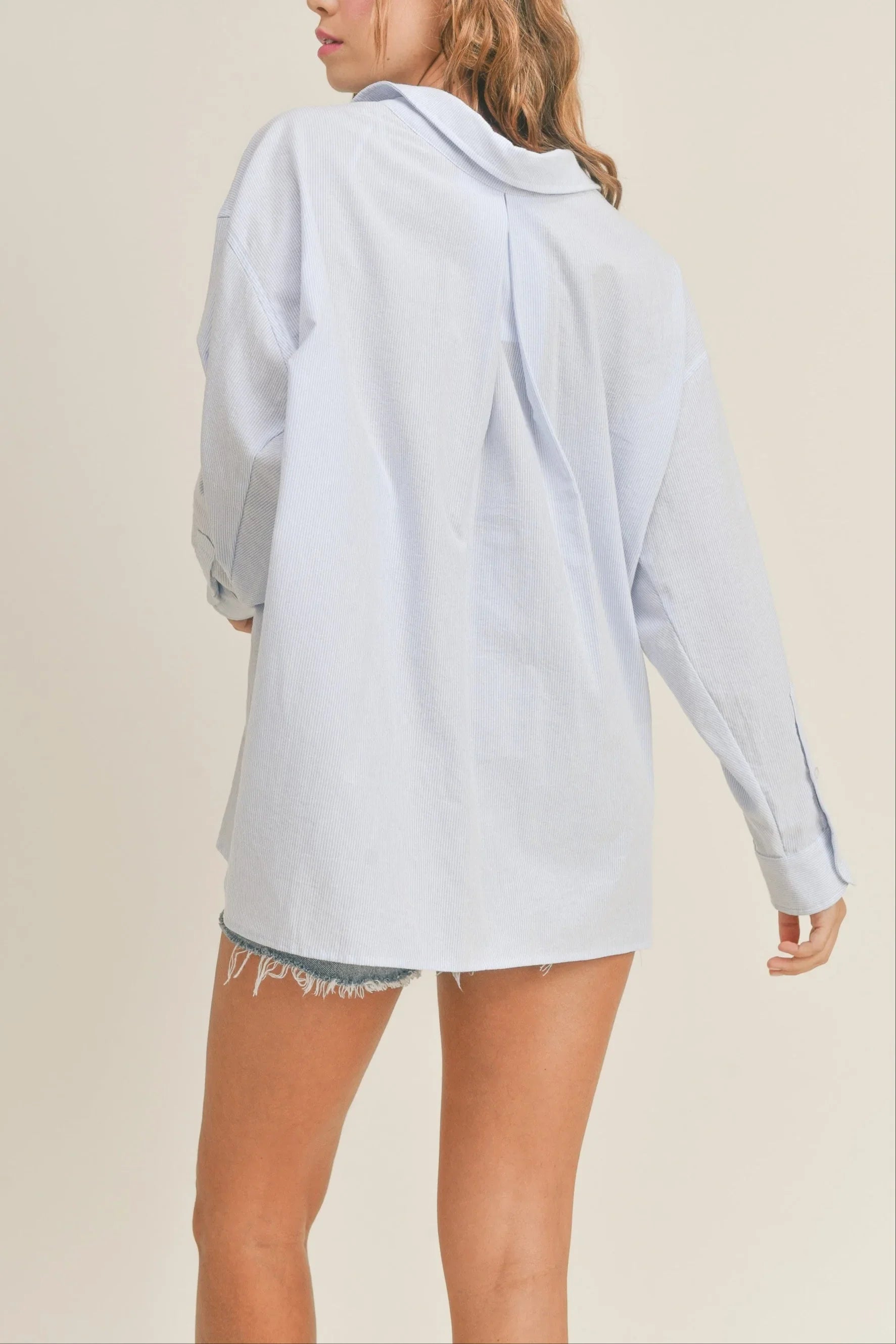Oversized Stripe Button Down Shirt - Shirts & Tops