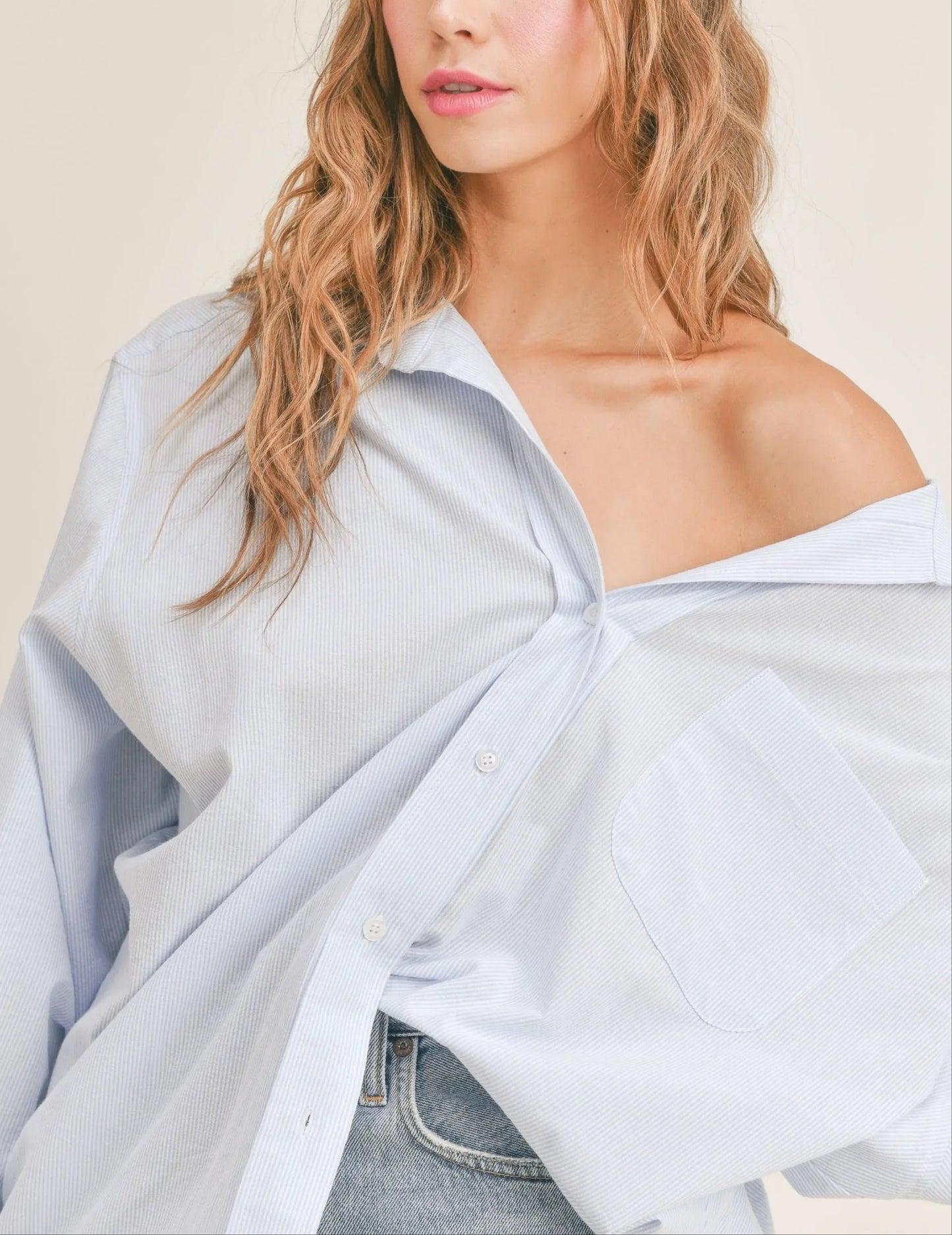 Oversized Stripe Button Down Shirt - Shirts & Tops