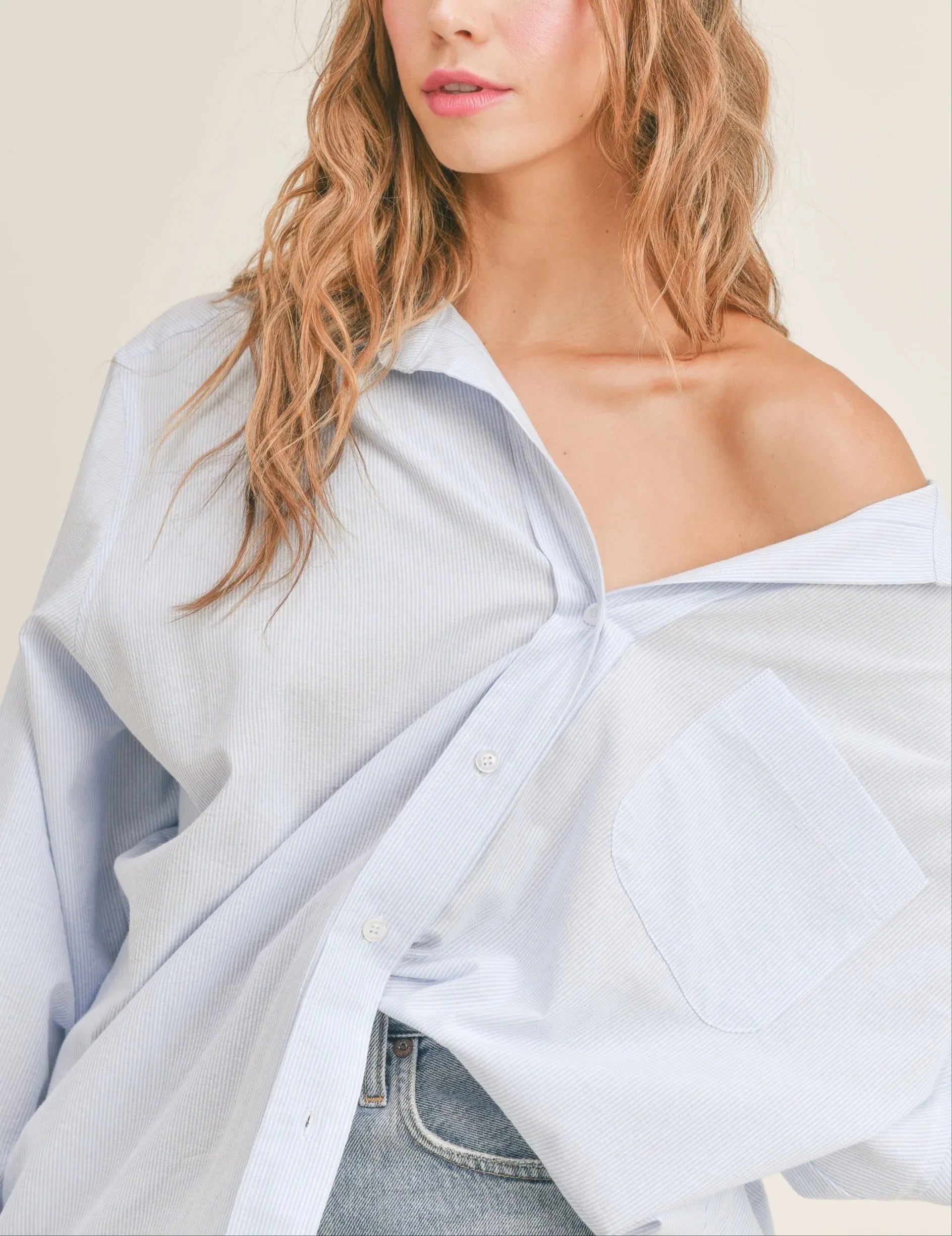 Oversized Stripe Button Down Shirt - Shirts & Tops
