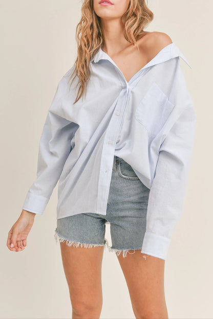Oversized Stripe Button Down Shirt - Blue Shirts & Tops