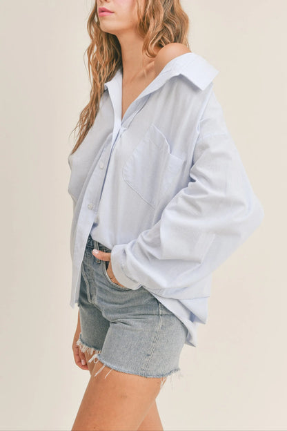 Oversized Stripe Button Down Shirt - Shirts & Tops