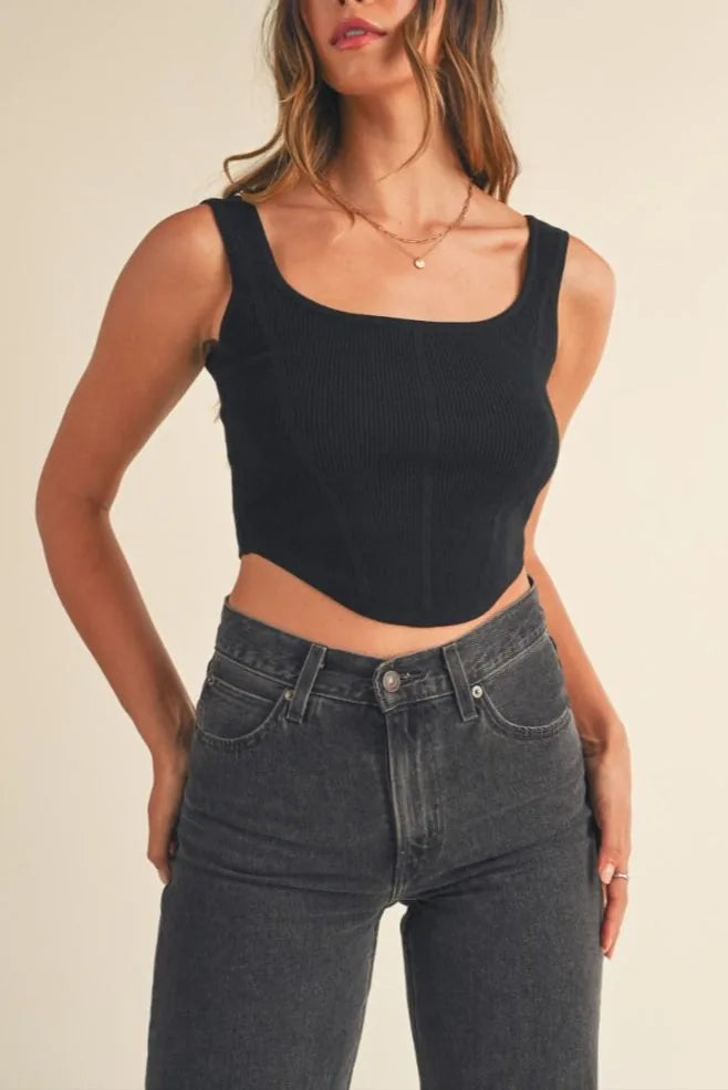 Square Neckline Sleeveless Knit Bustier Crop Tank Top — Style Comfort Blend Everyday Style - Crop Tops