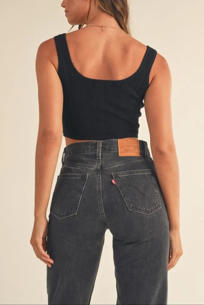 Square Neckline Sleeveless Knit Bustier Crop Tank Top — Style Comfort Blend Everyday Style - Crop Tops