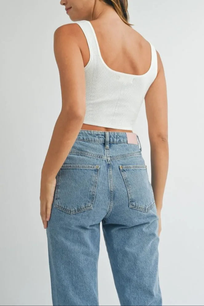 Square Neckline Sleeveless Knit Bustier Crop Tank Top — Style Comfort Blend Everyday Style - Crop Tops