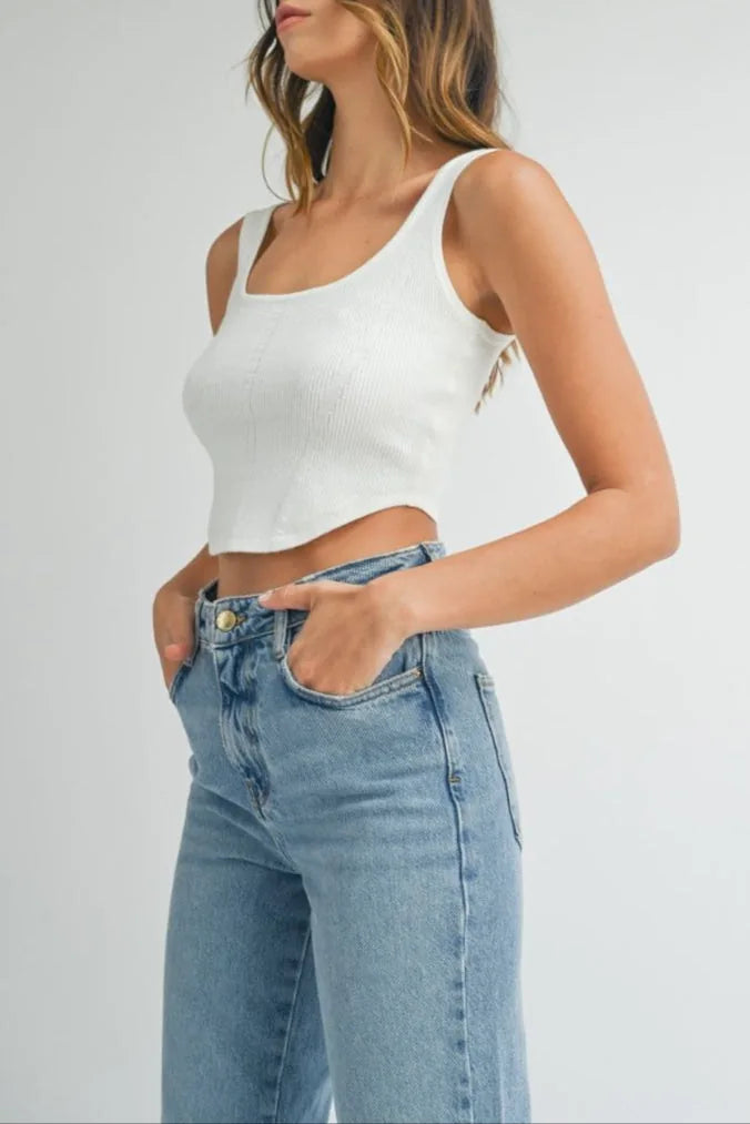 Square Neckline Sleeveless Knit Bustier Crop Tank Top — Style Comfort Blend Everyday Style - Crop Tops