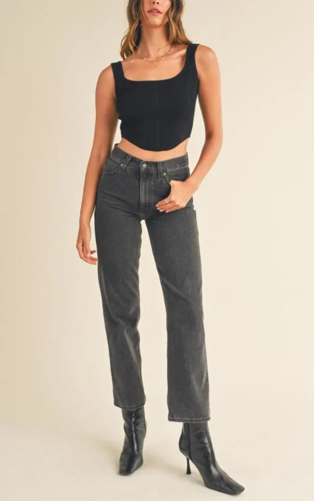 Square Neckline Sleeveless Knit Bustier Crop Tank Top — Style Comfort Blend Everyday Style - Crop Tops