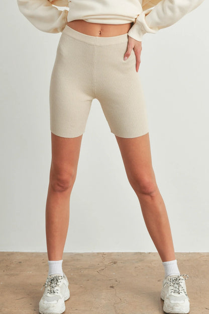 Ribbed Knit Elastic Waistband Biker Shorts — High-Quality Comfortable Everyday Athleisure Style - Taupe Shorts