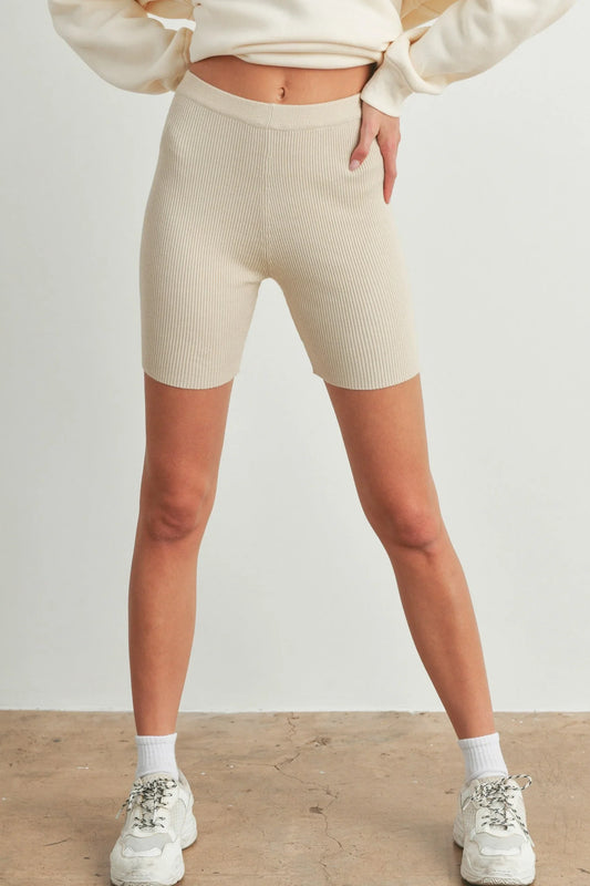 Ribbed Knit Elastic Waistband Biker Shorts — High-Quality Comfortable Everyday Athleisure Style - Taupe Shorts